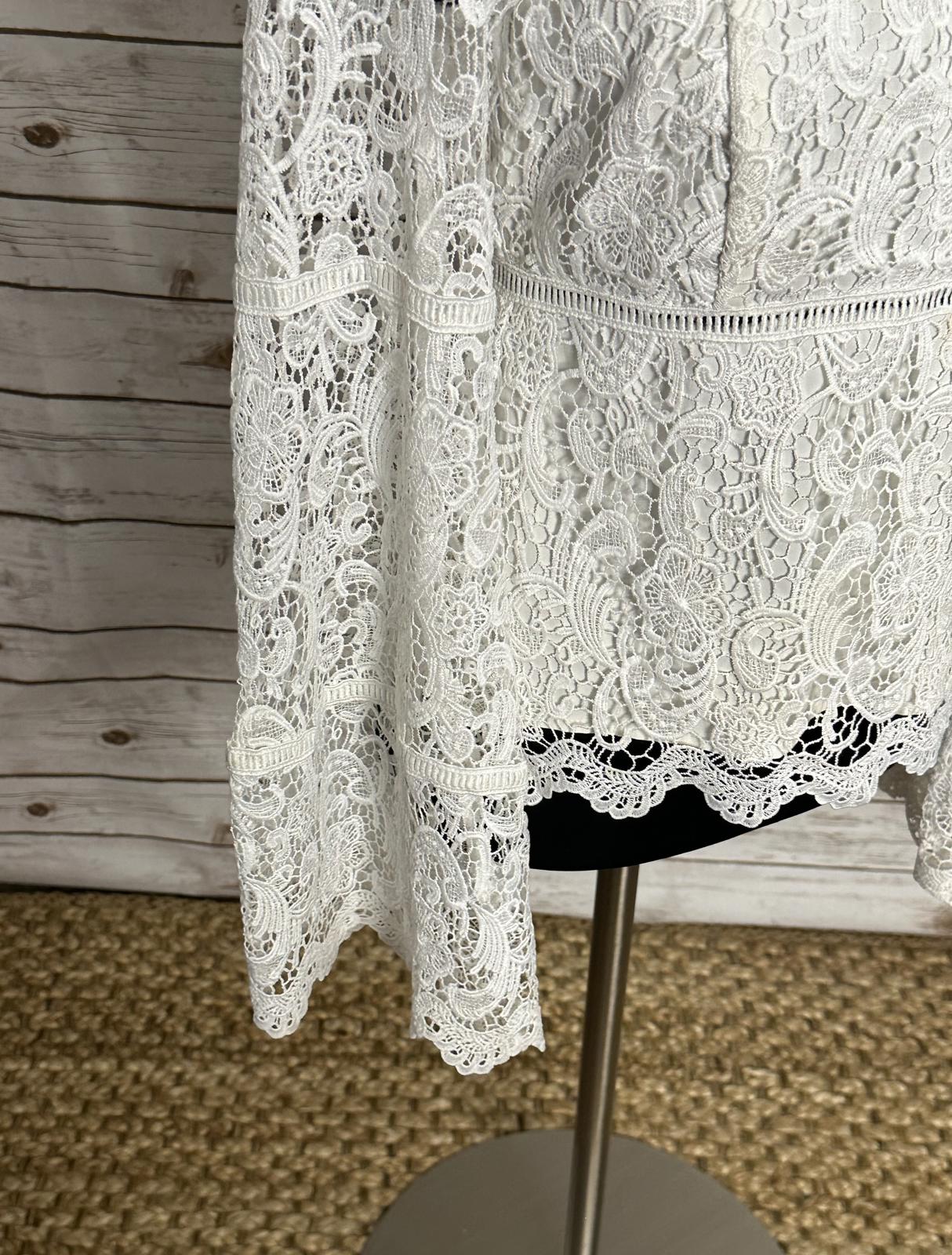 Bardot X REVOLVE Sansa white mock neck floral lace flared sleeve top Size 4
