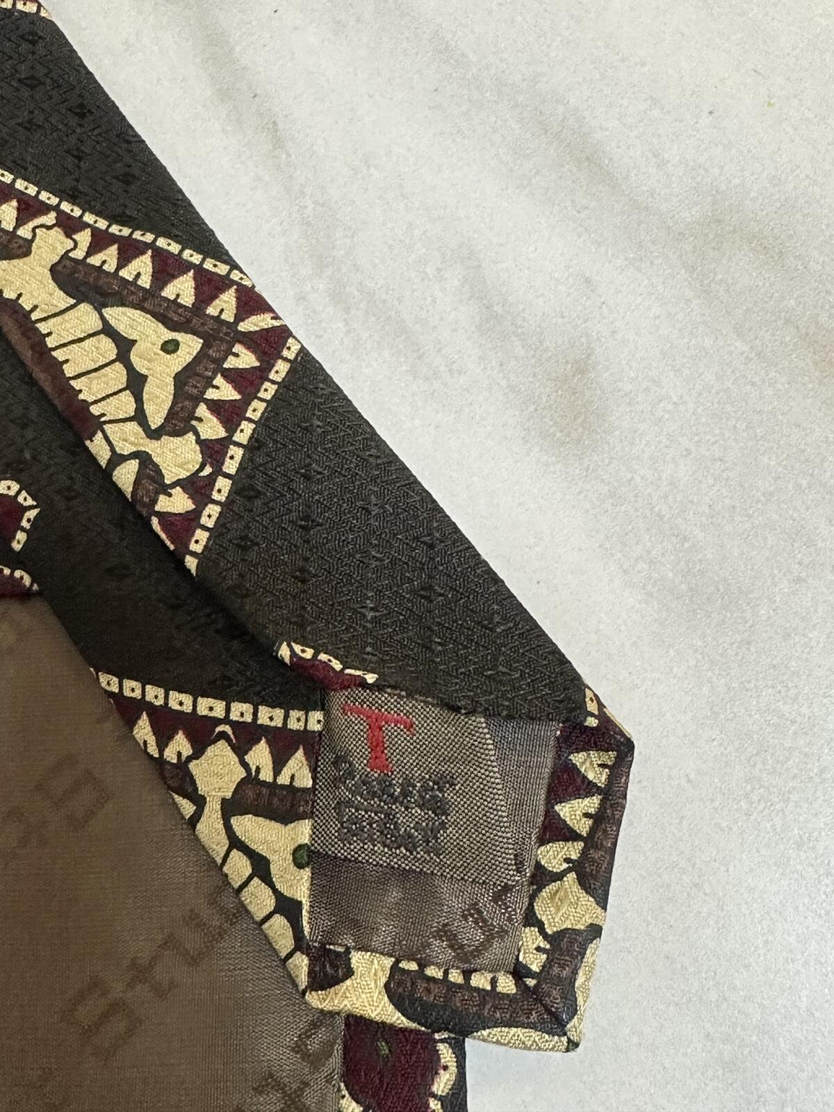 Vintage Talbott Studio grey burgundy cream tribal 100% English silk tie made in USA
