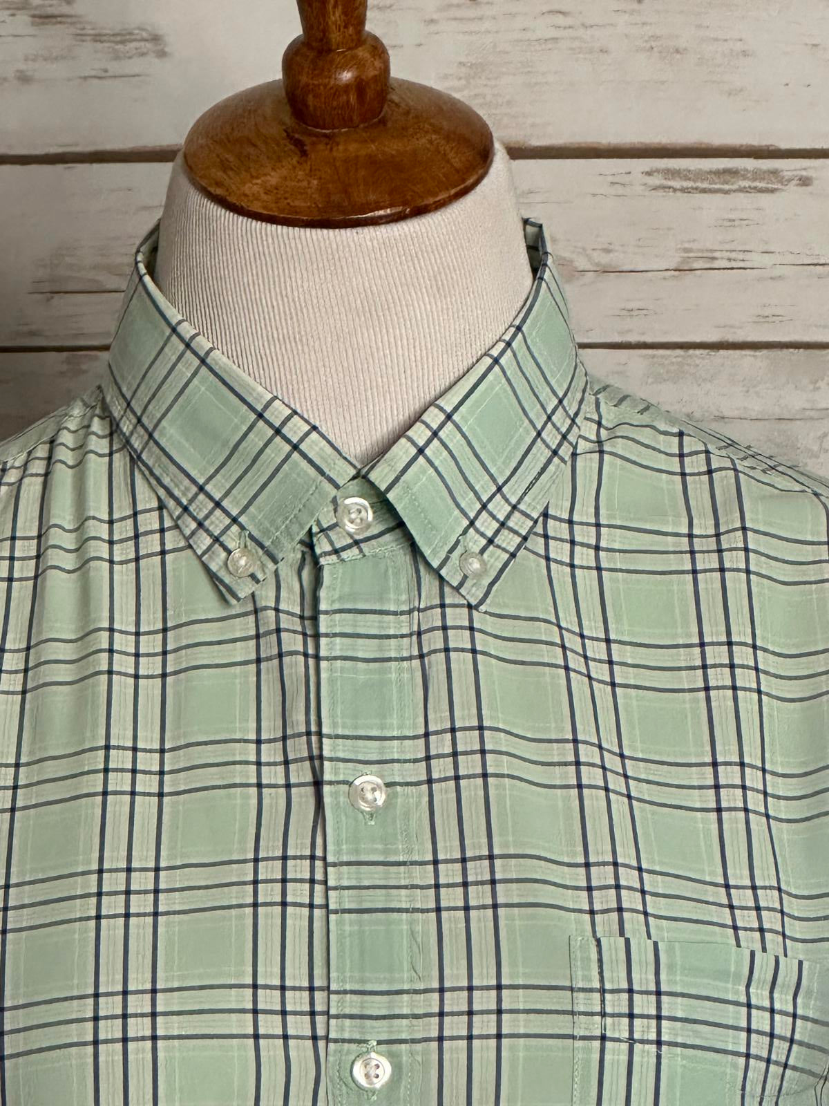Bonobos Slim Fit classic cotton mint green/navy plaid button-down shirt Size Med