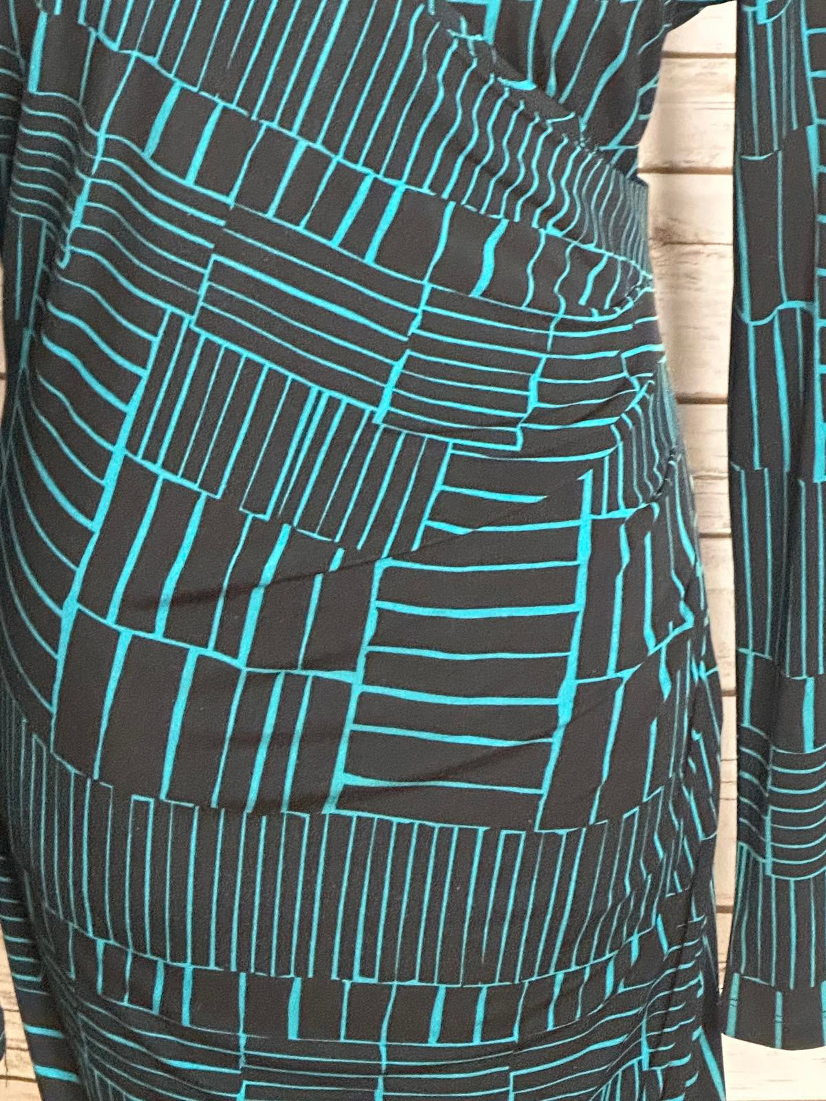 Calvin Klein classic black/teal long sleeve ruched faux wrap sheath dress 2X