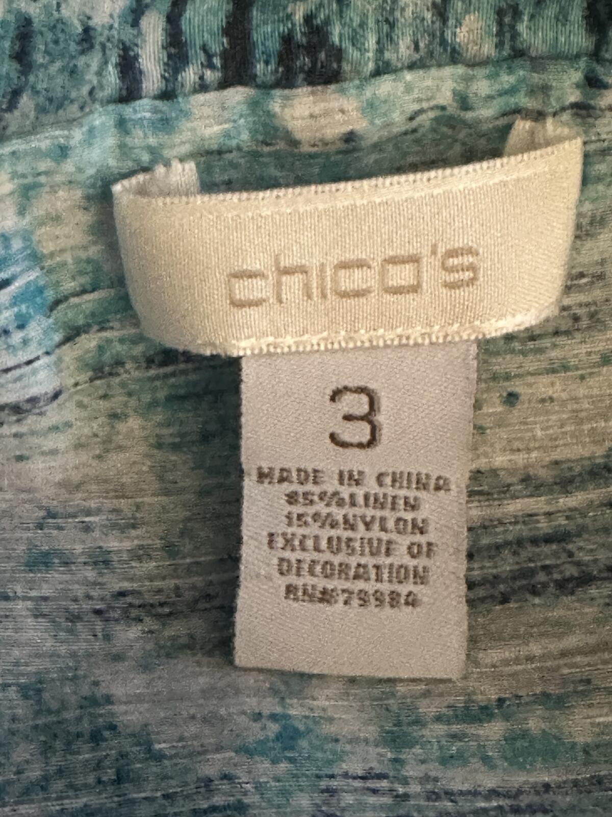 Chico's blue silver linen ruffled beaded collar open front jacket Size 3/XL/16