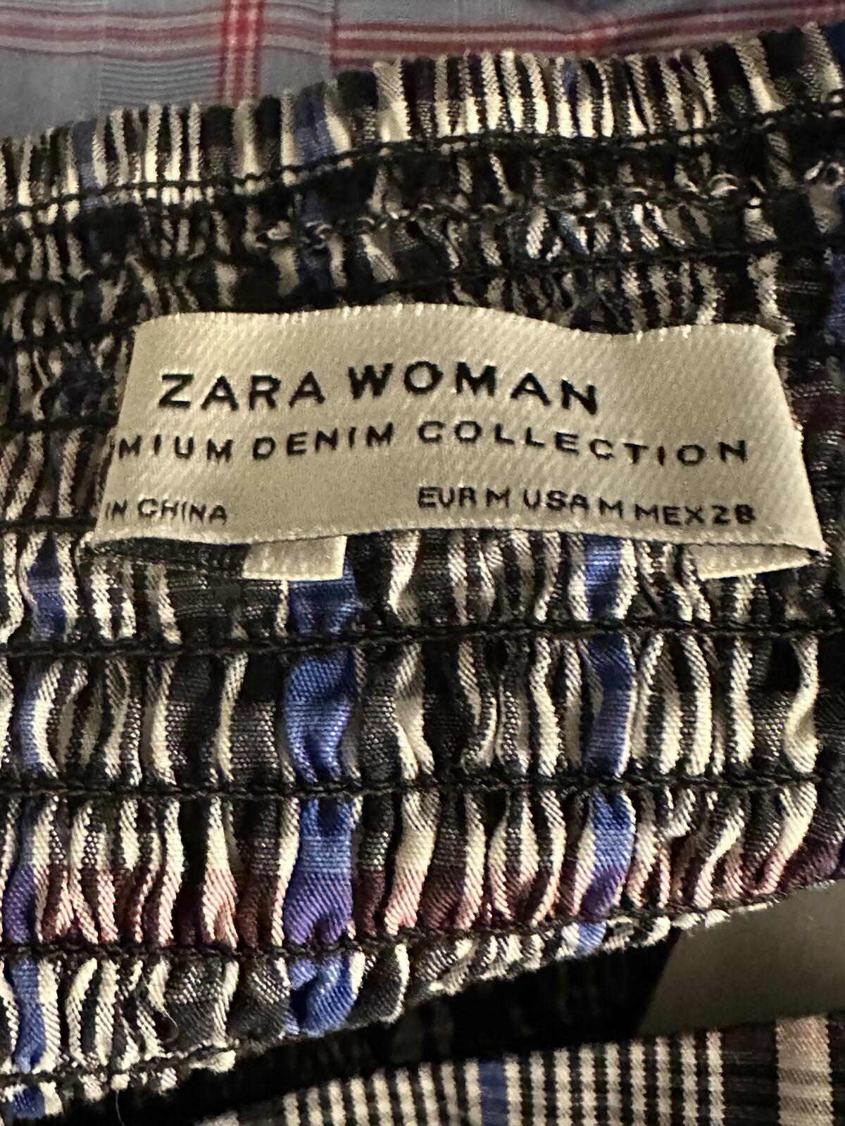 Zara Woman black white plaid off the shoulder fitted crop top Medium Y2K preppy