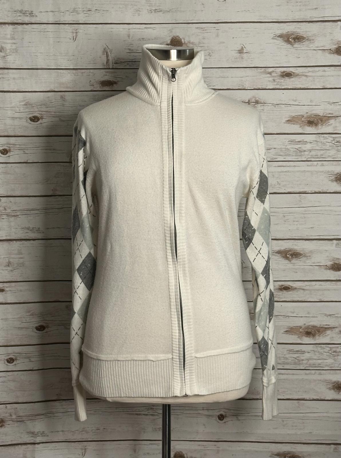 BKE casual white/gray argyle mock neck full zip long sleeve cardigan Size XXL