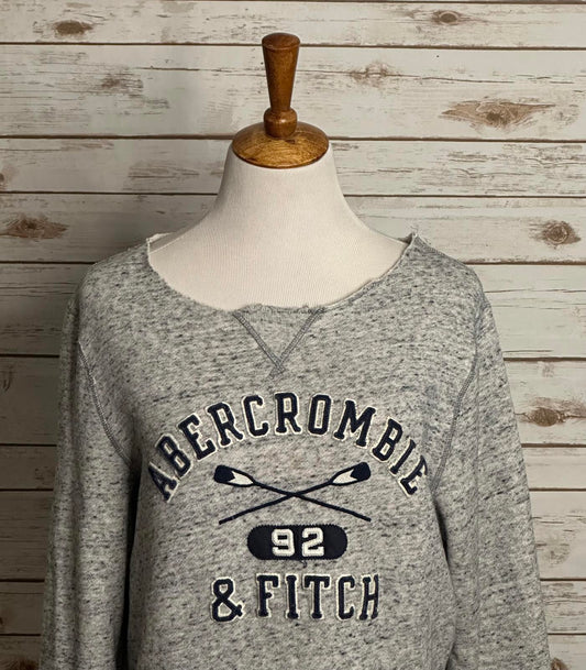 Abercrombie & Fitch distressed oversized marled grey sweatshirt Size Medium