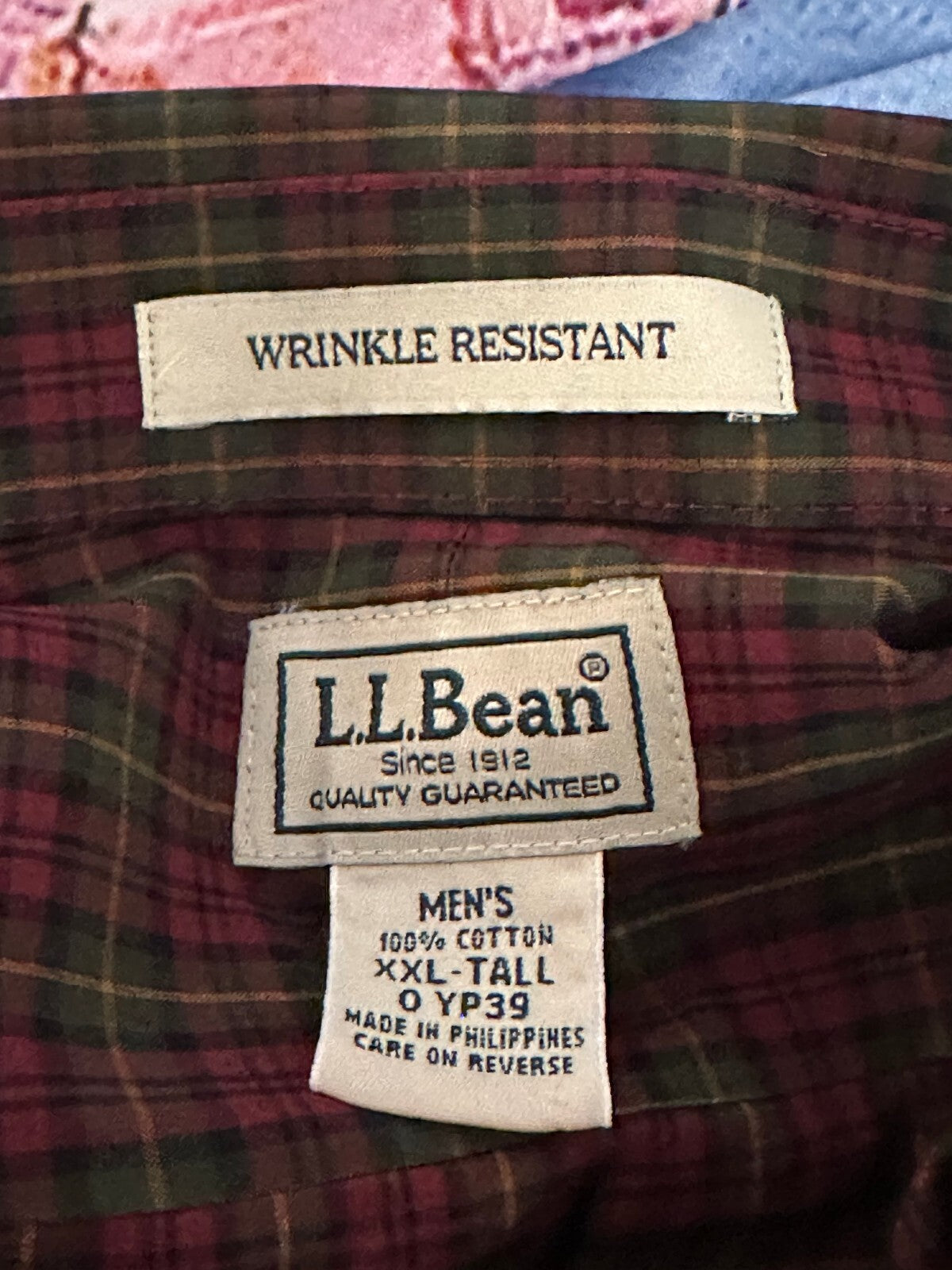 L.L. Bean burgundy plaid 100% cotton long sleeve button-down shirt XXL-Tall