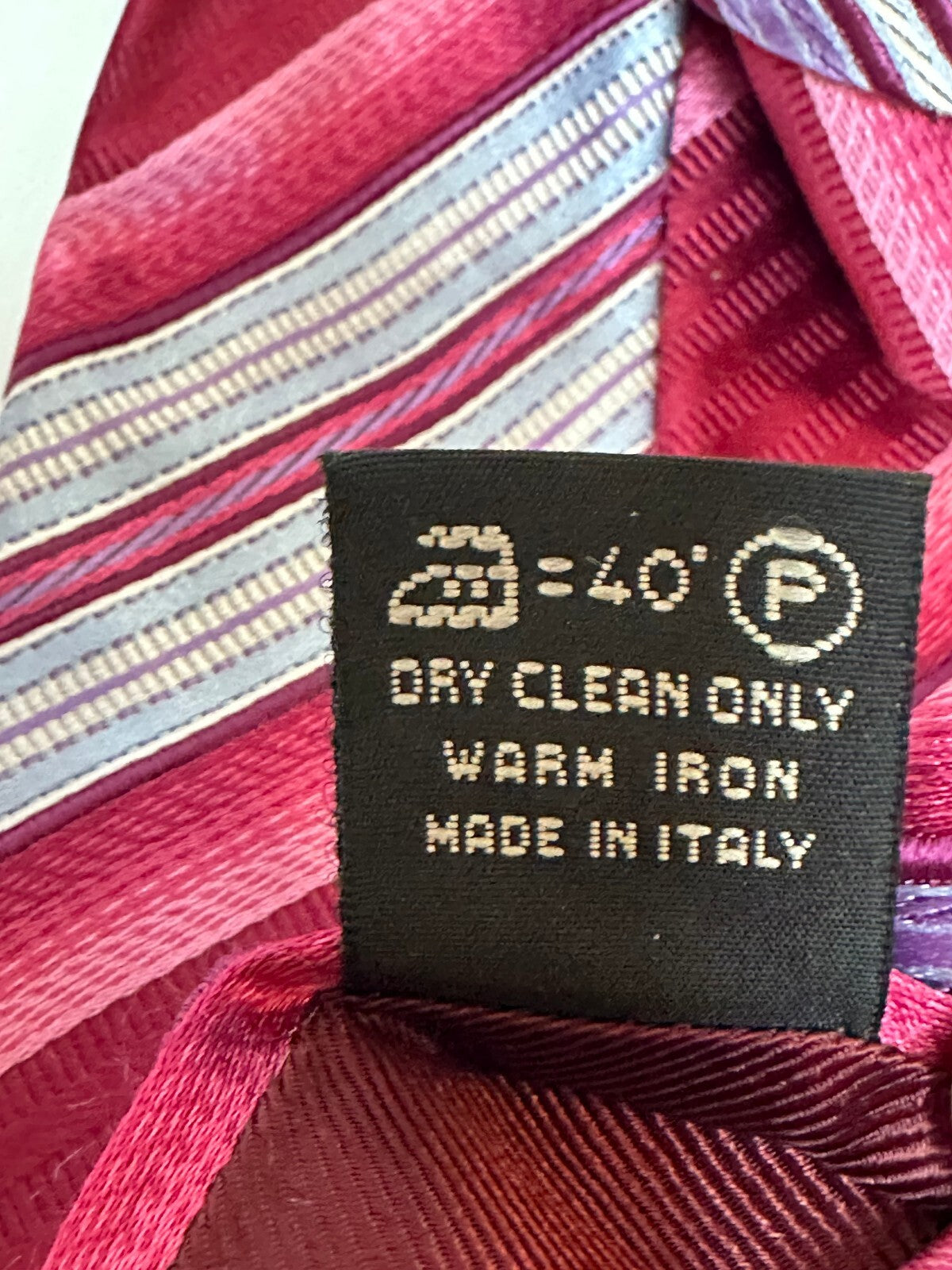 Ermenegildo Zegna burgundy pink blue diagonal striped silk tie quiet luxury