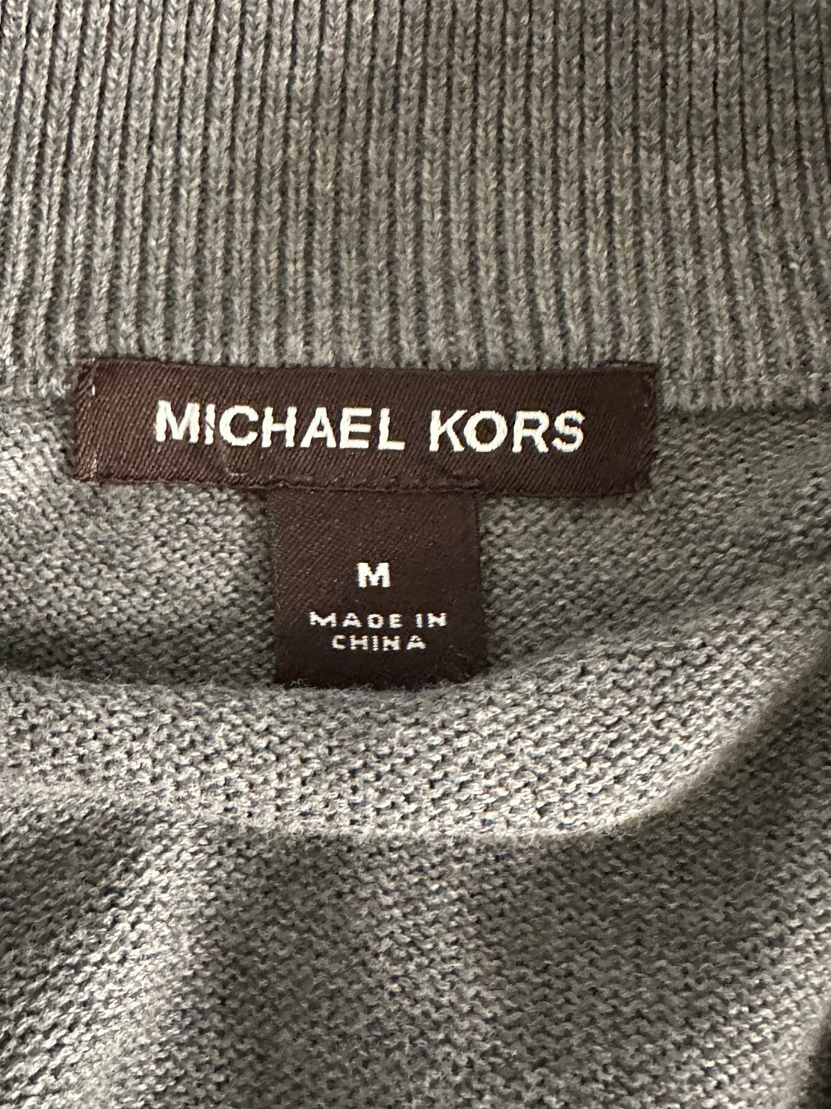 Michael Kors grey ribbed knit long sleeve full zip sweater Medium minimalism