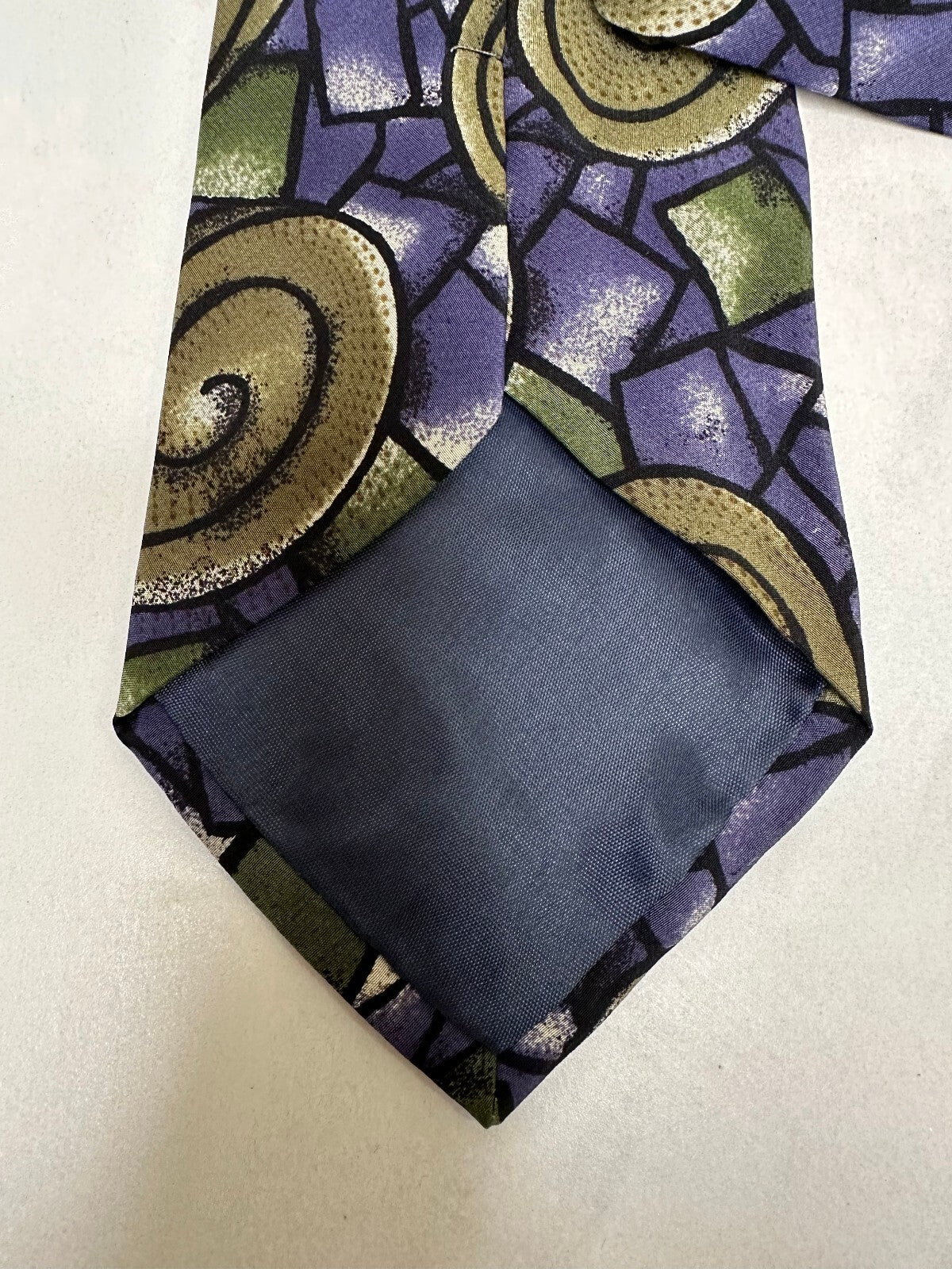 Vintage Ted Lapidus green purple abstract 100% Italian silk tie avant garde