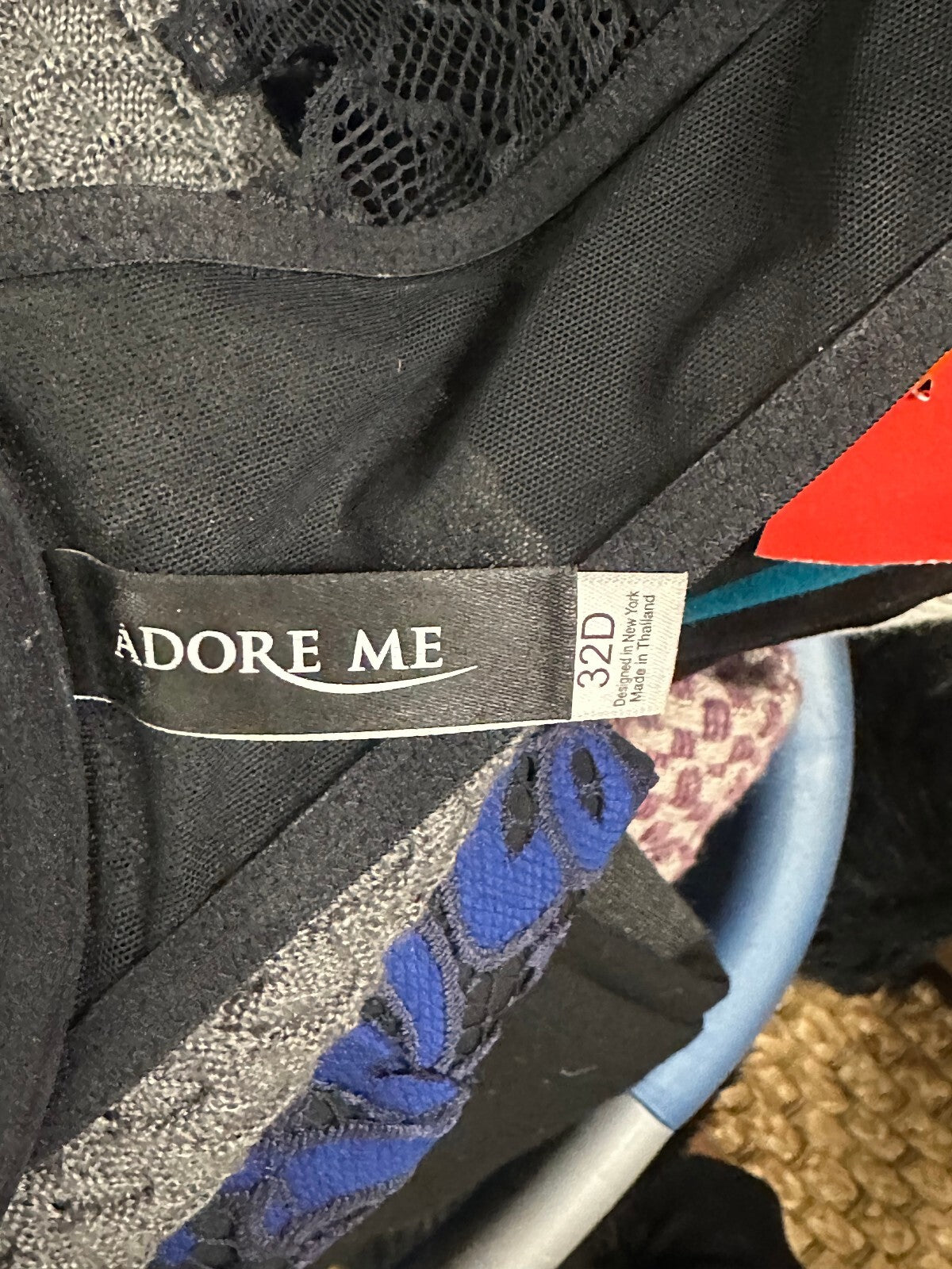 Adore Me black floral lace racerback plunge push-up bra Size 32D