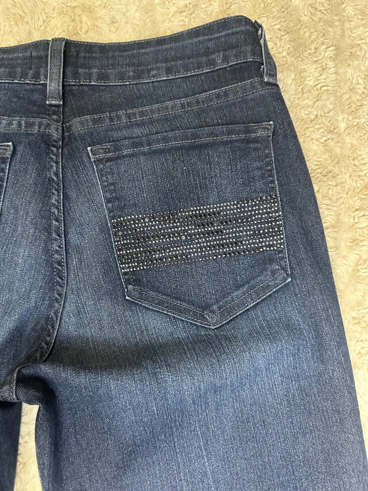 NYDJ Marilyn Straight dark wash studded embellishment stretch denim jeans Size 6