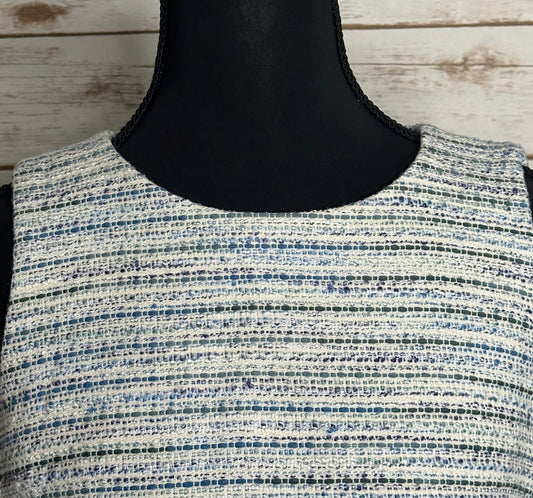 Ann Taylor blue white boucle tweed sleeveless cape sheath dress Size 4 old money