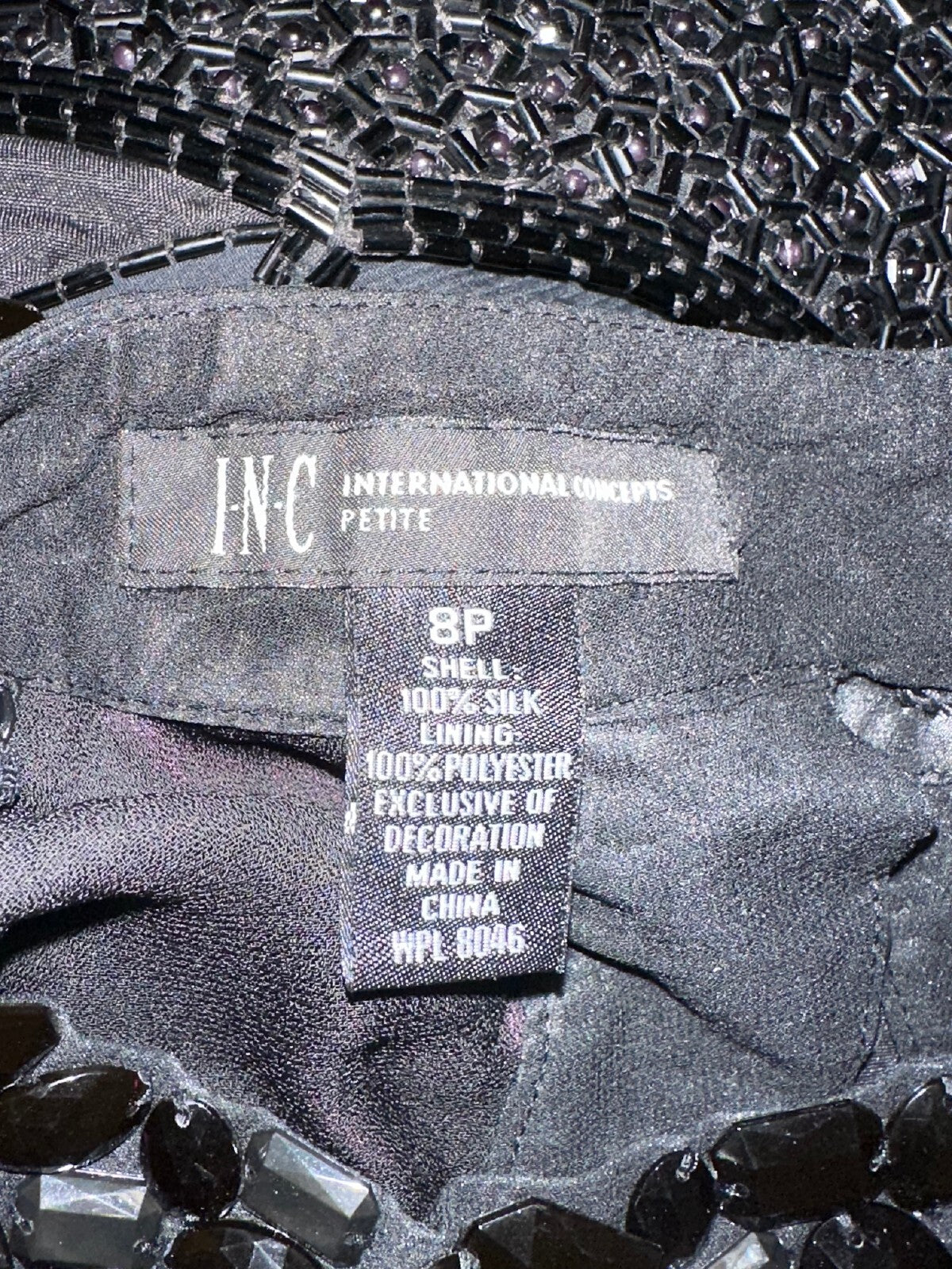 INC International Concepts black purple animal print sleeveless 100% silk top 8P