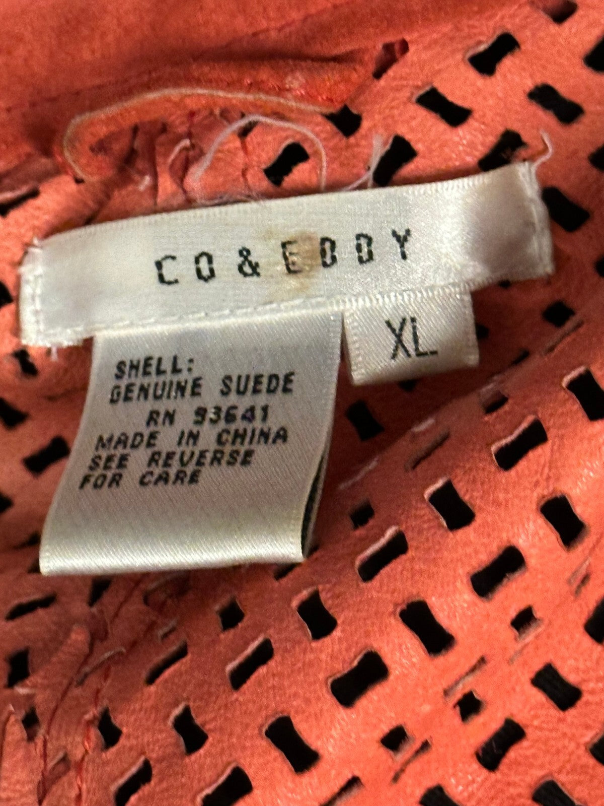 Co & Eddy coral laser-cut 100% suede button-up shirt jacket/shacket XL Western
