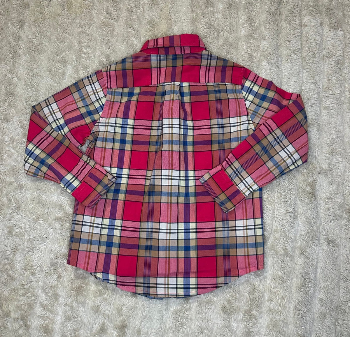 Janie and Jack pink multicolored plaid 100% cotton long sleeve button-up shirt 4