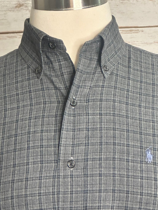 Ralph Lauren Classic Fit grey plaid cotton button-down shirt Large old money