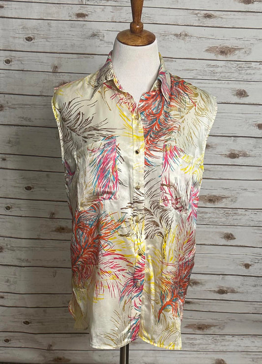 Cabi classic casual multicolored sleeveless button-up silk tunic Size Medium