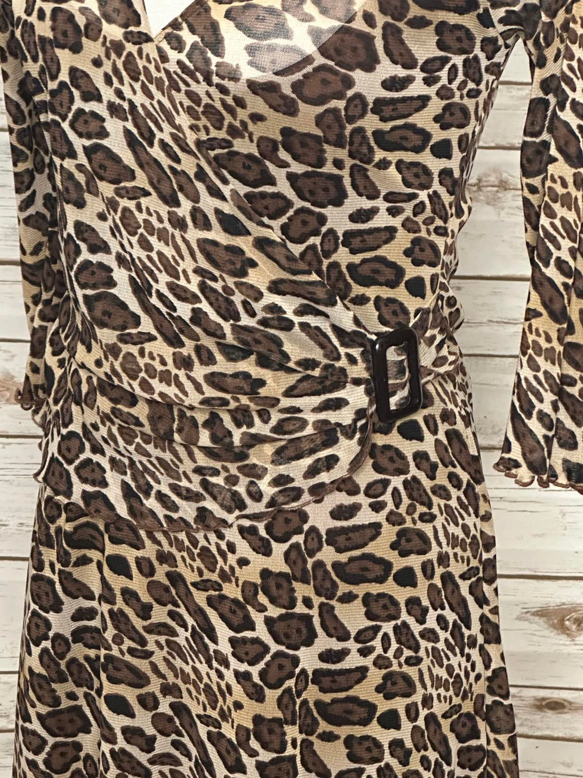 BCBG MaxAzria Y2K mob wife Michael animal-print mesh wrap dress Size XS