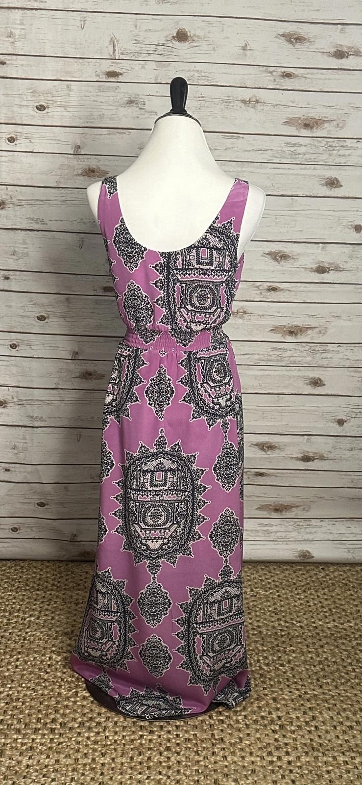 Anthropologie Maeve Annas boho purple flowy silk chiffon maxi dress Size XS
