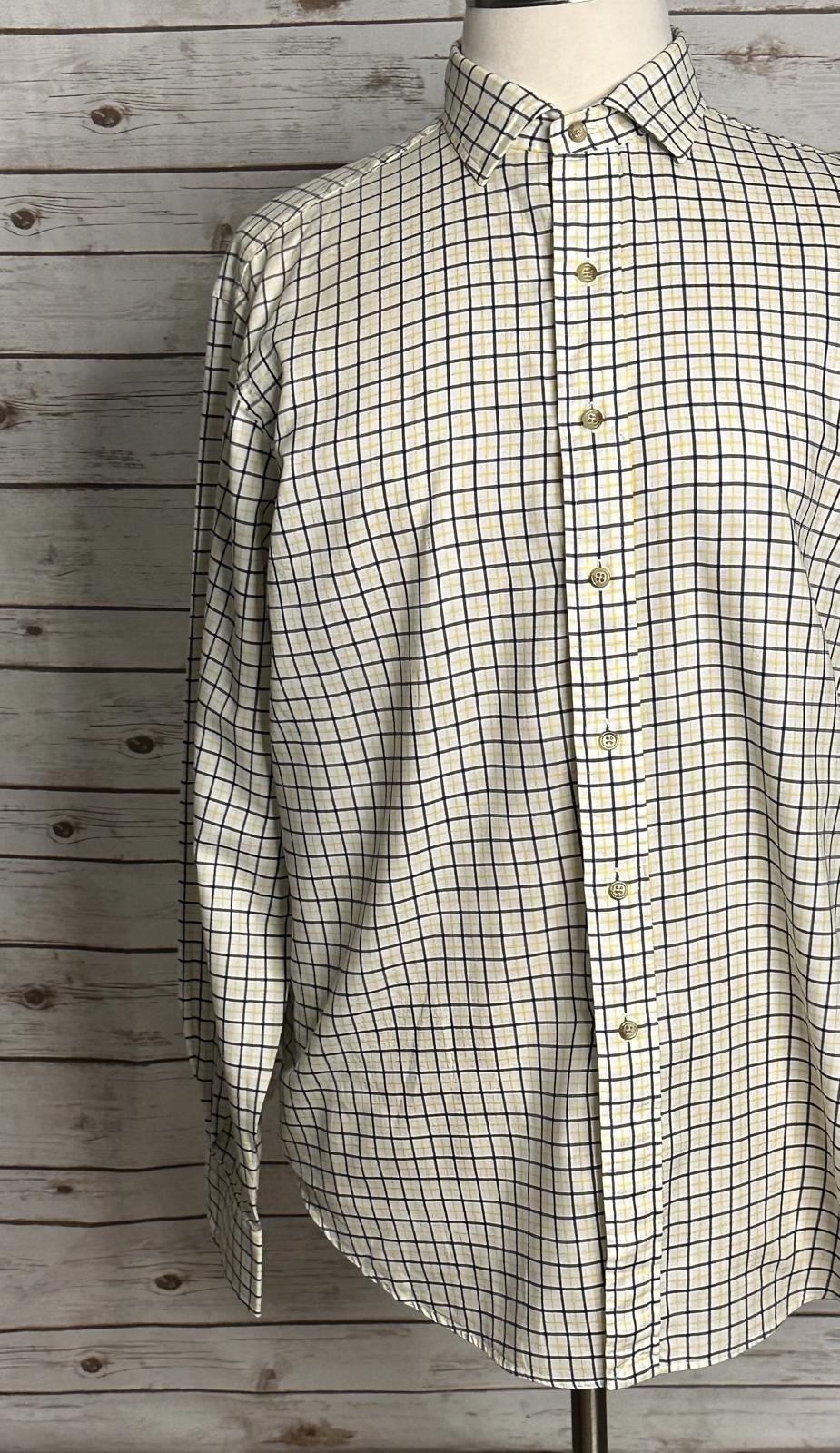 Polo by Ralph Lauren cotton white/navy/yellow plaid button-up shirt Size XL