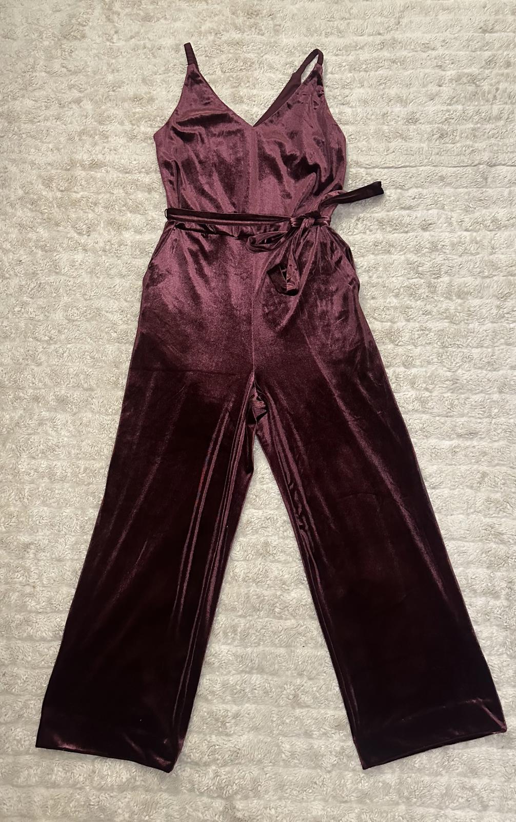 Banana Republic whimsigoth dark fairy burgundy V-neck velvet jumpsuit Size 2