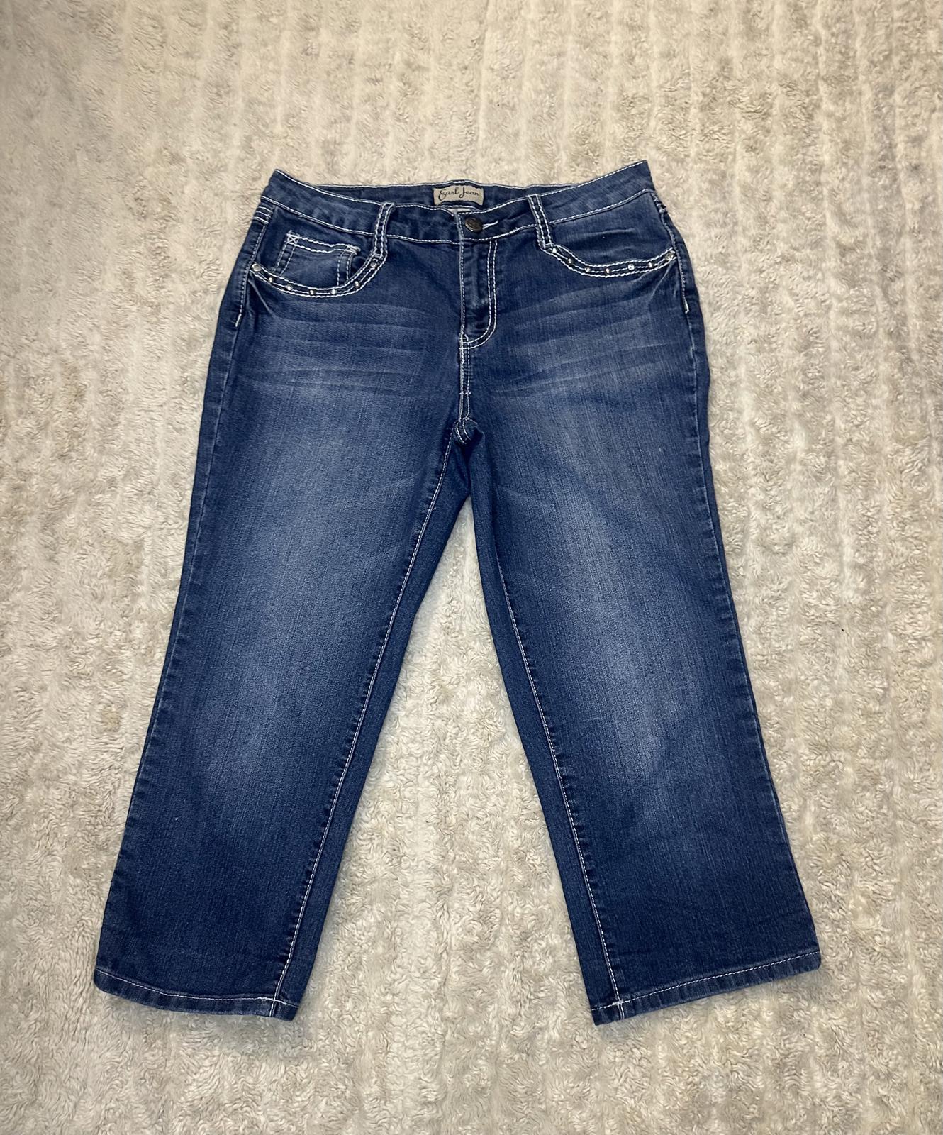Vtg Earl Jeans Y2K medium wash rhinestone embellished denim capris Size 8