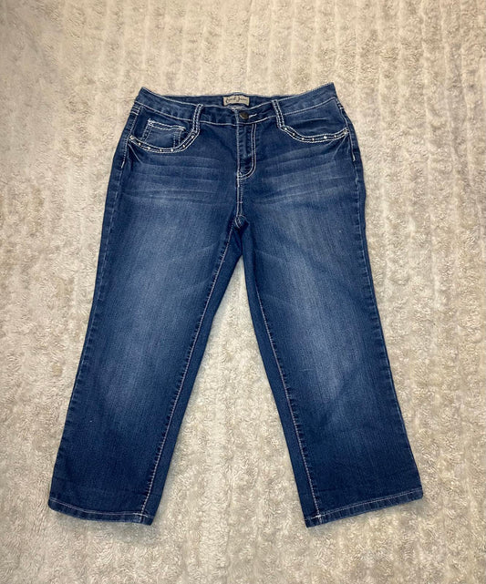 Vtg Earl Jeans Y2K medium wash rhinestone embellished denim capris Size 8
