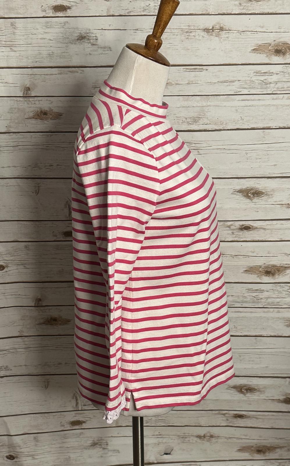 Talbots pink/white cotton striped lace eyelet trim mock neck top Size MP