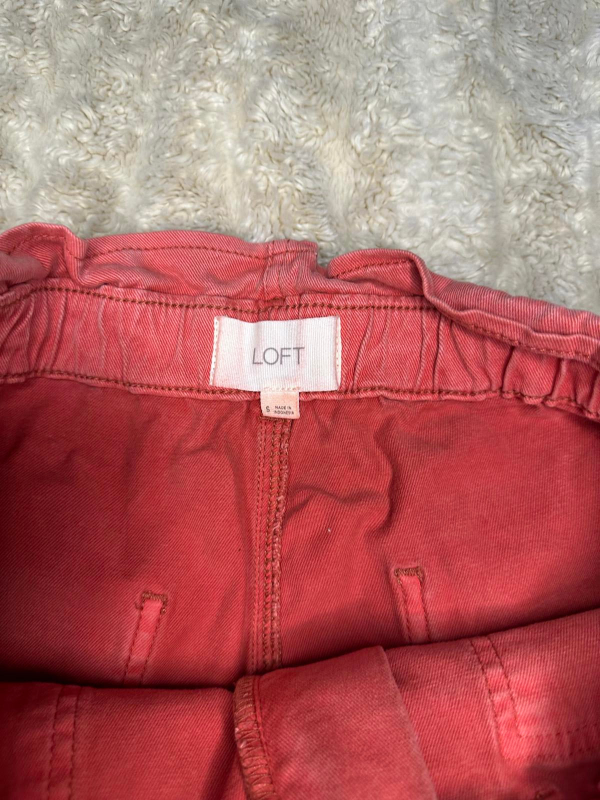 LOFT washed coral/light red  high-waist tie-front utility midi shorts Size Small