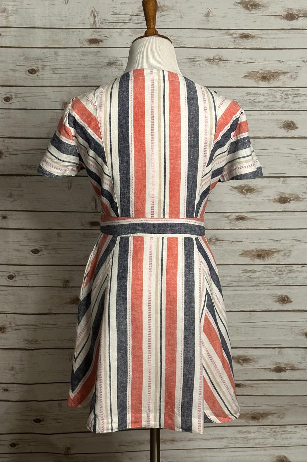 Parker Kacey casual striped V-neck linen-blend button front mini dress Size 8