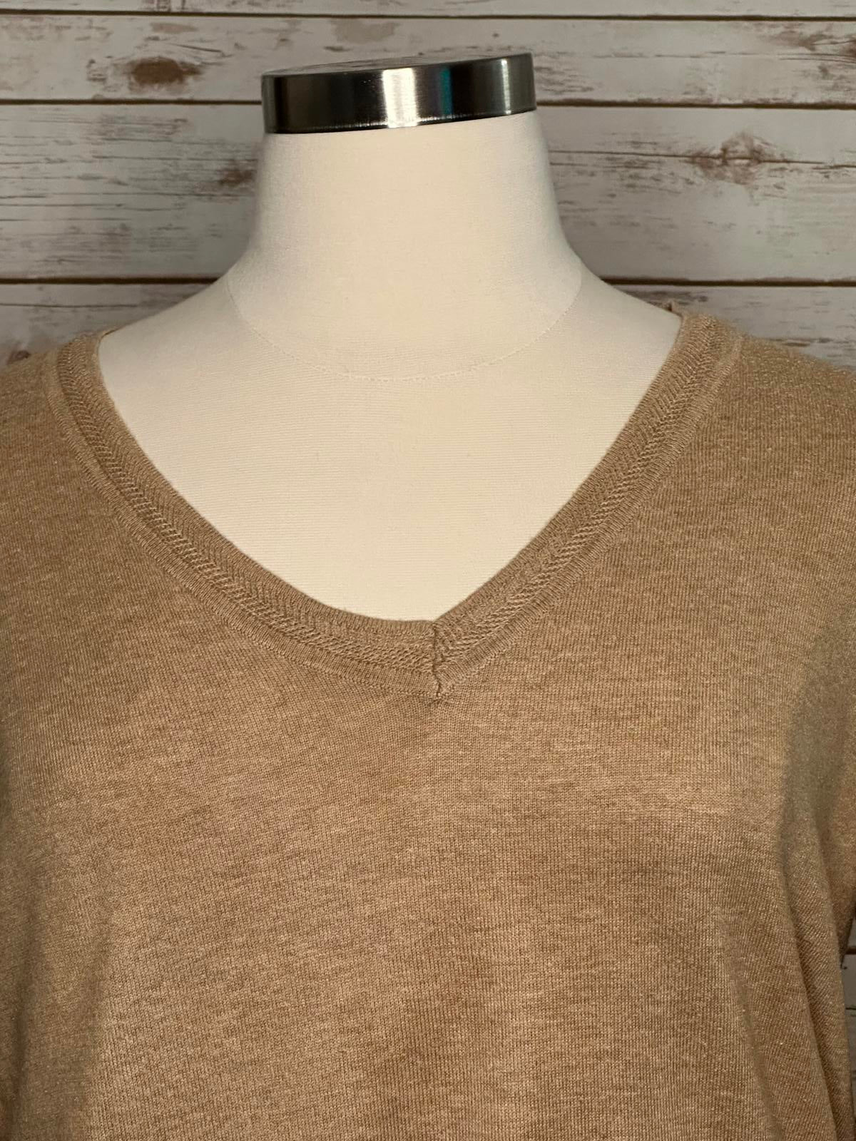 Talbots Plus lightweight tan cotton-blend V-neck sweater Size 2X
