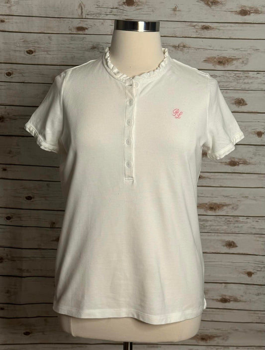 Vtg Polo Jeans Co white cotton short-sleeve ruffled collar polo shirt Size XL