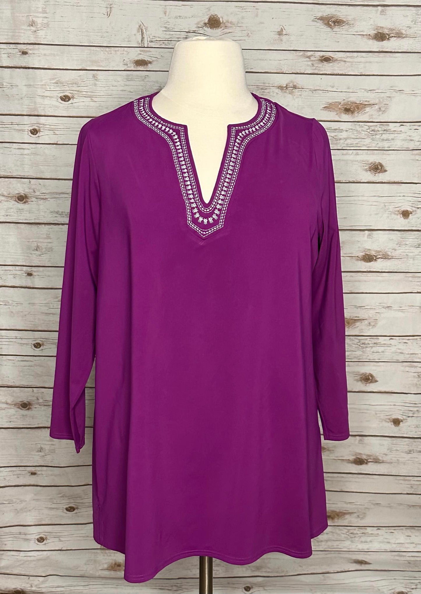Lands' End purple embroidered V-neck tunic Size 1X