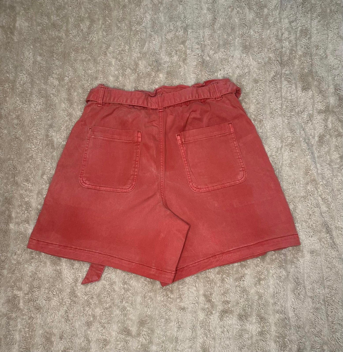 LOFT washed coral/light red  high-waist tie-front utility midi shorts Size Small
