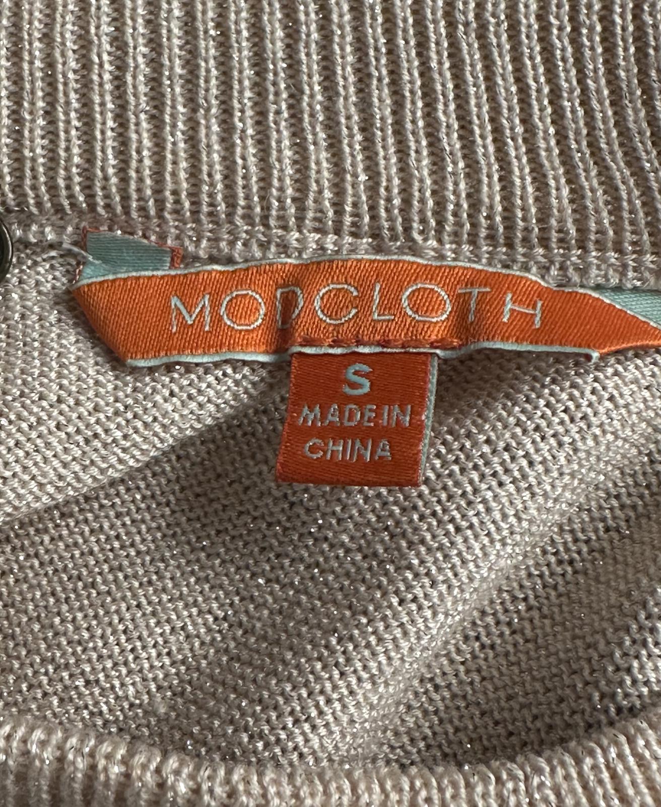 ModCloth pink/peach metallic crew neck long sleeve back cutout sweater Size S