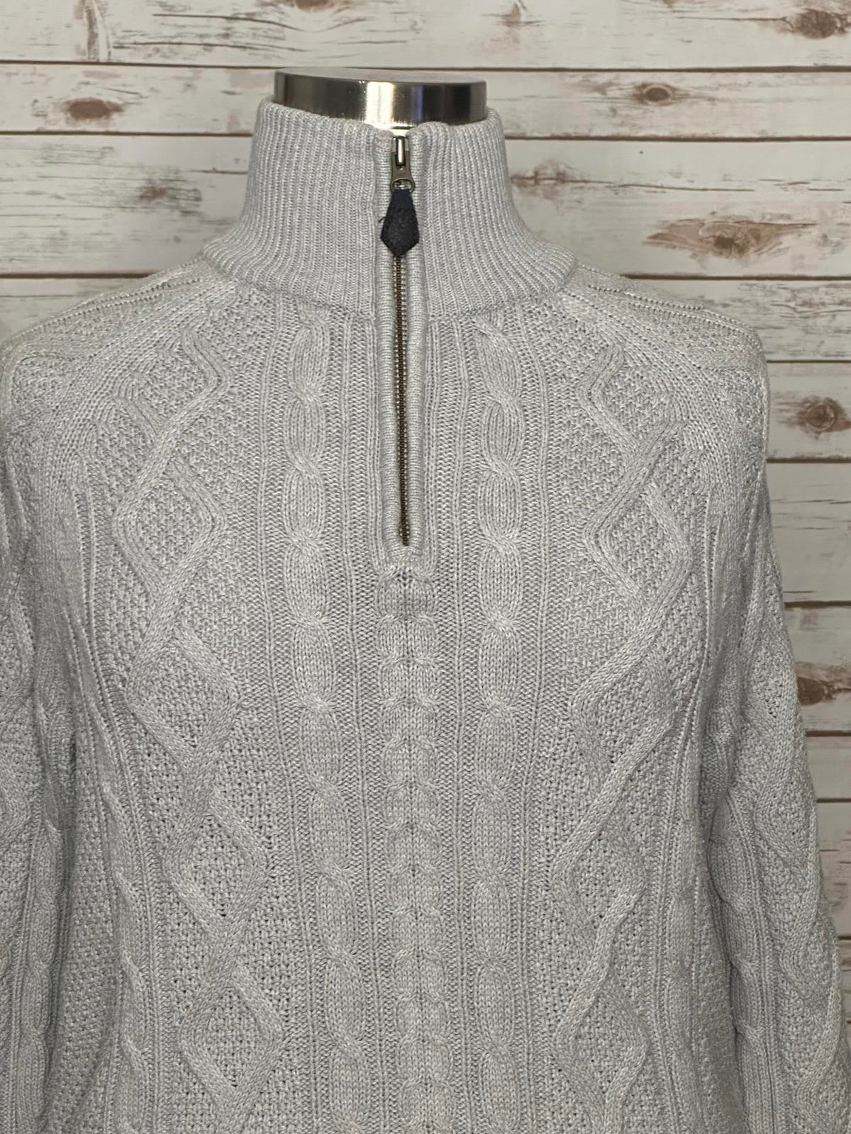 BKE classic gray 1/4 zip mock neck cable knit sweater Size Large