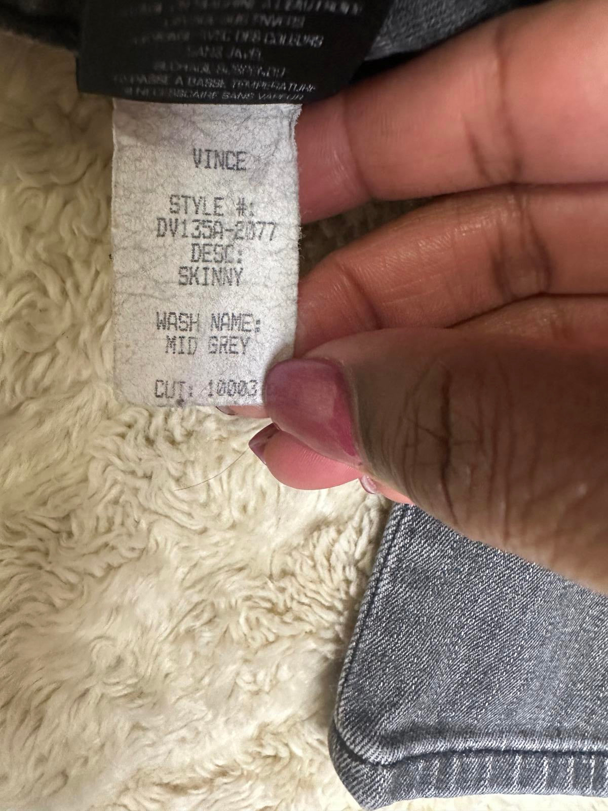 Vince mid-grey moto-style denim skinny jeans Size 30