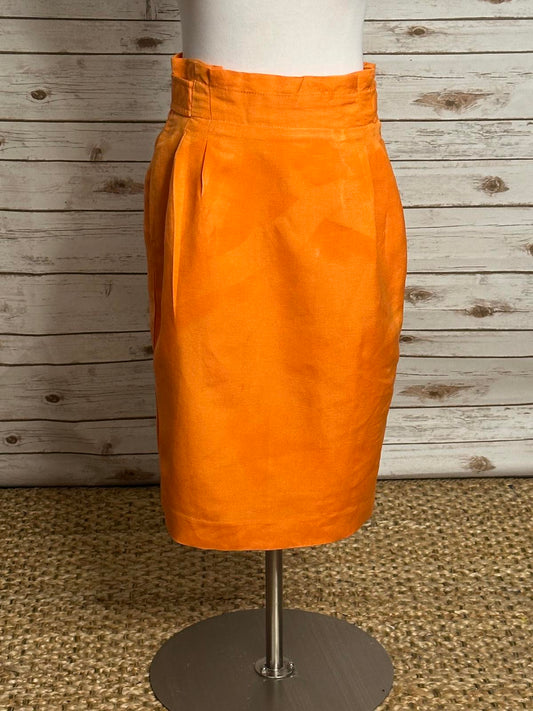 Ann Taylor office siren orange linen-blend paperbag pencil skirt Size 8P