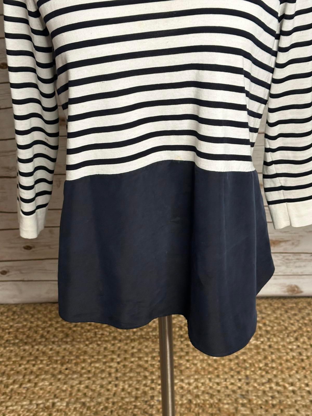 COS classic navy/white striped cotton/silk 3/4 length sleeve sweater Size Medium