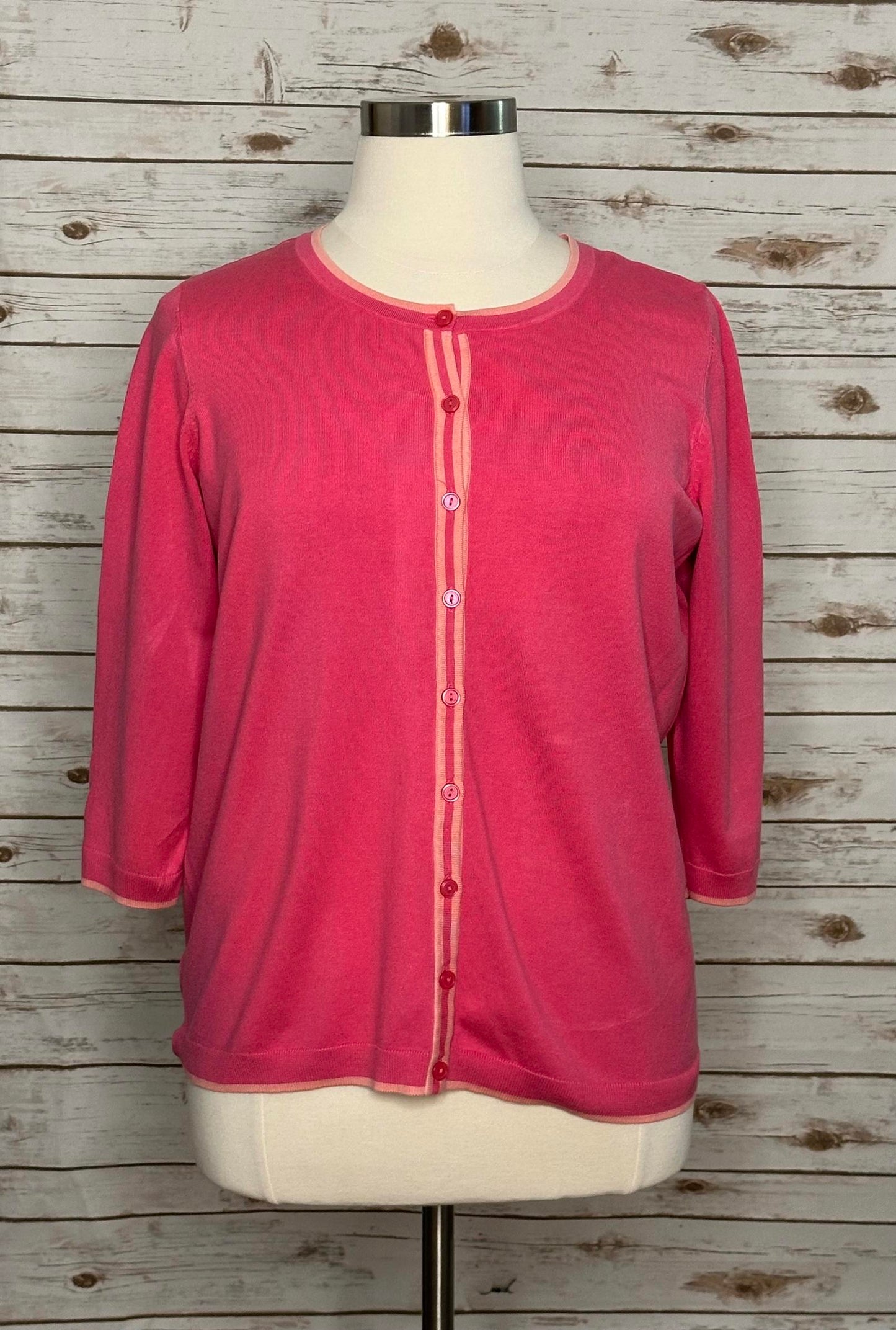 Talbots Plus Barbiecore pink/light pink button-down cardigan sweater Size 1X