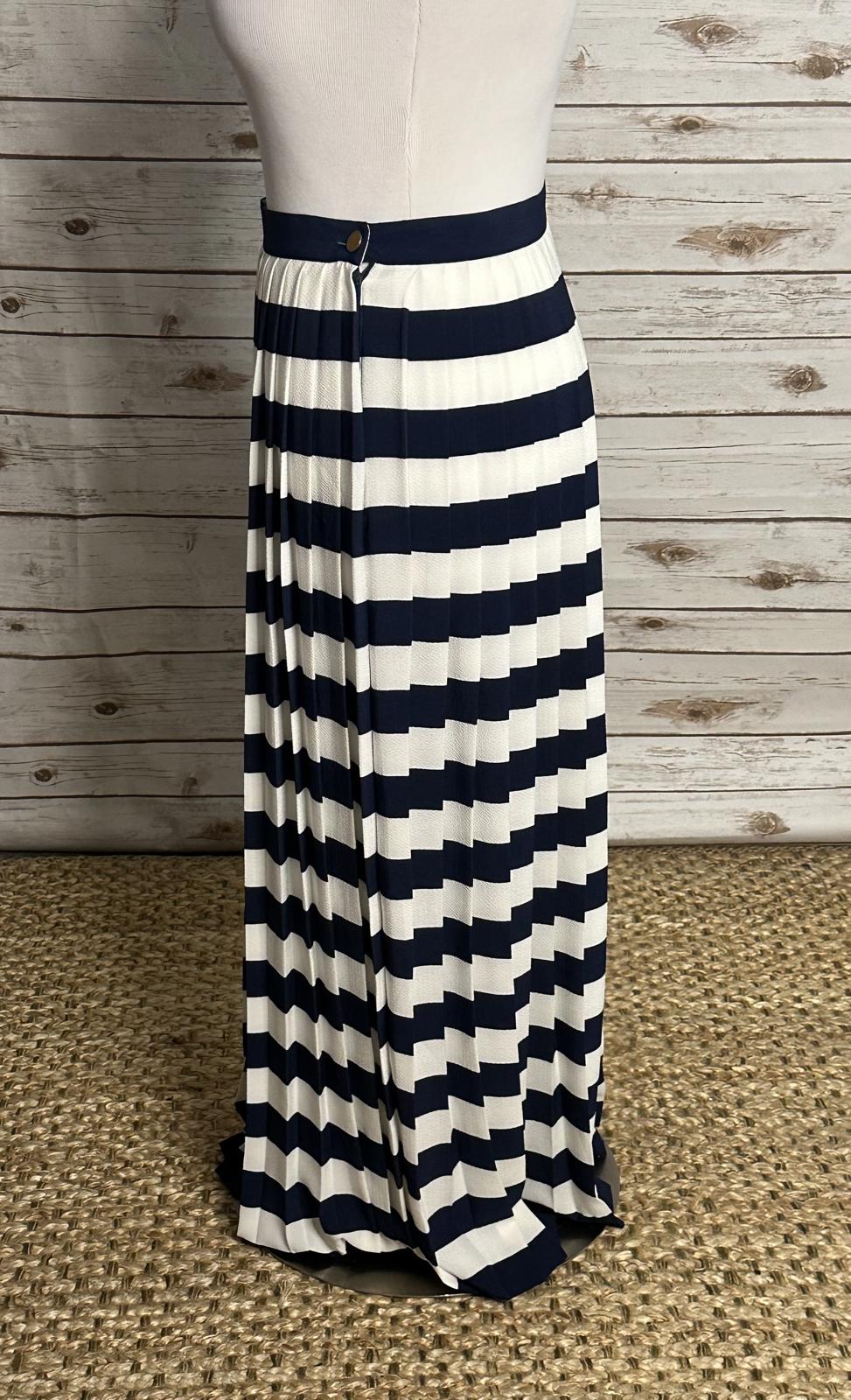 Vintage Chaus classic nautical navy/white pleated striped maxi skirt Size 10