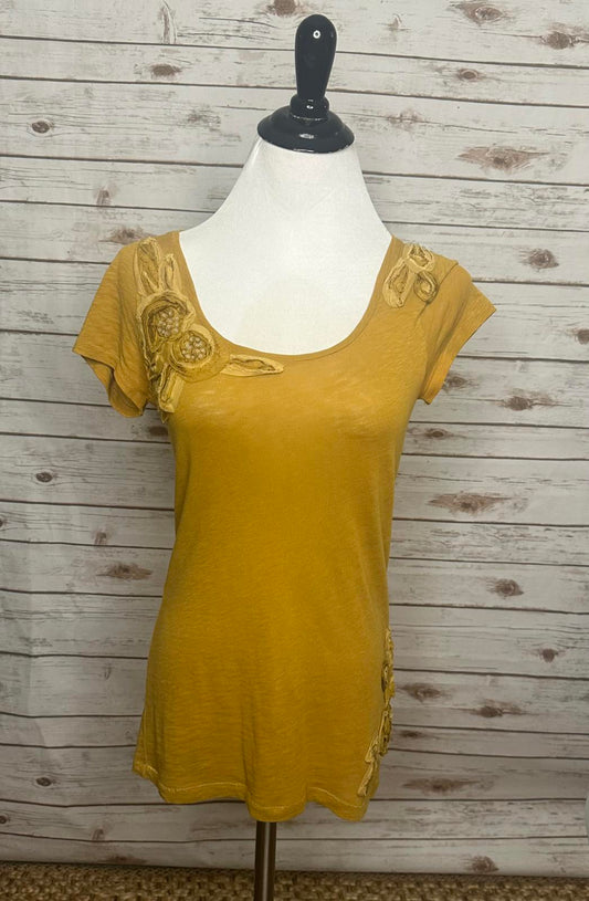 J. Crew classic mustard floral/sequin embellished cotton t-shirt Size Small