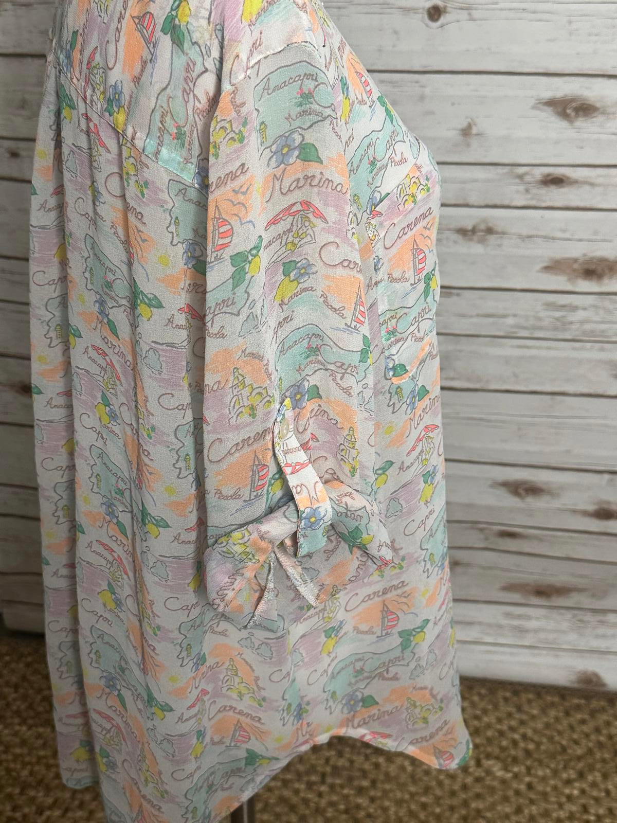 Victoria's Secret Italian Vacation sheer button-up long sleeve blouse Size Small