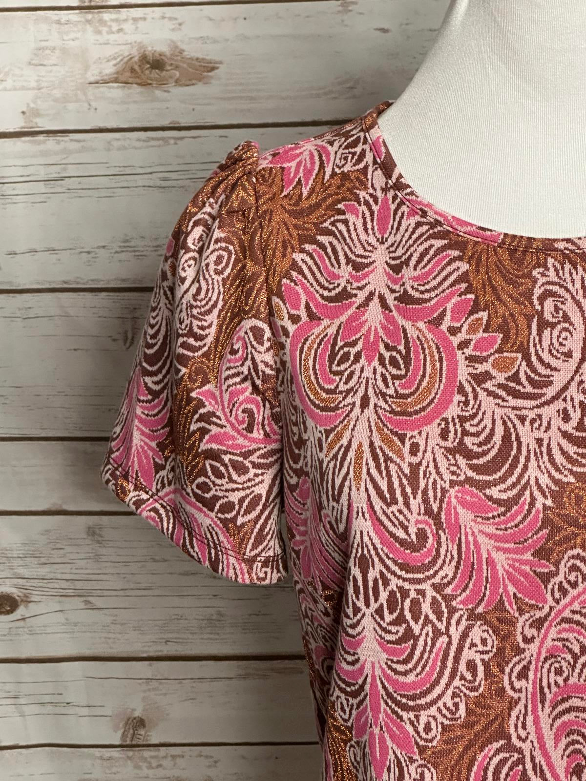 by Anthropologie metallic floral brocade short sleeve top Size Small