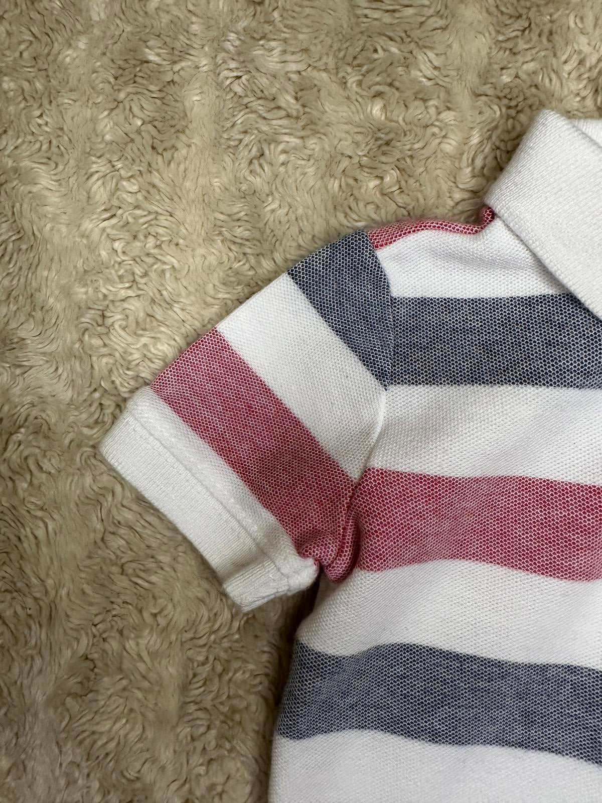 Janie and Jack white/blue/red striped short sleeve cotton polo shirt Size 6-12M