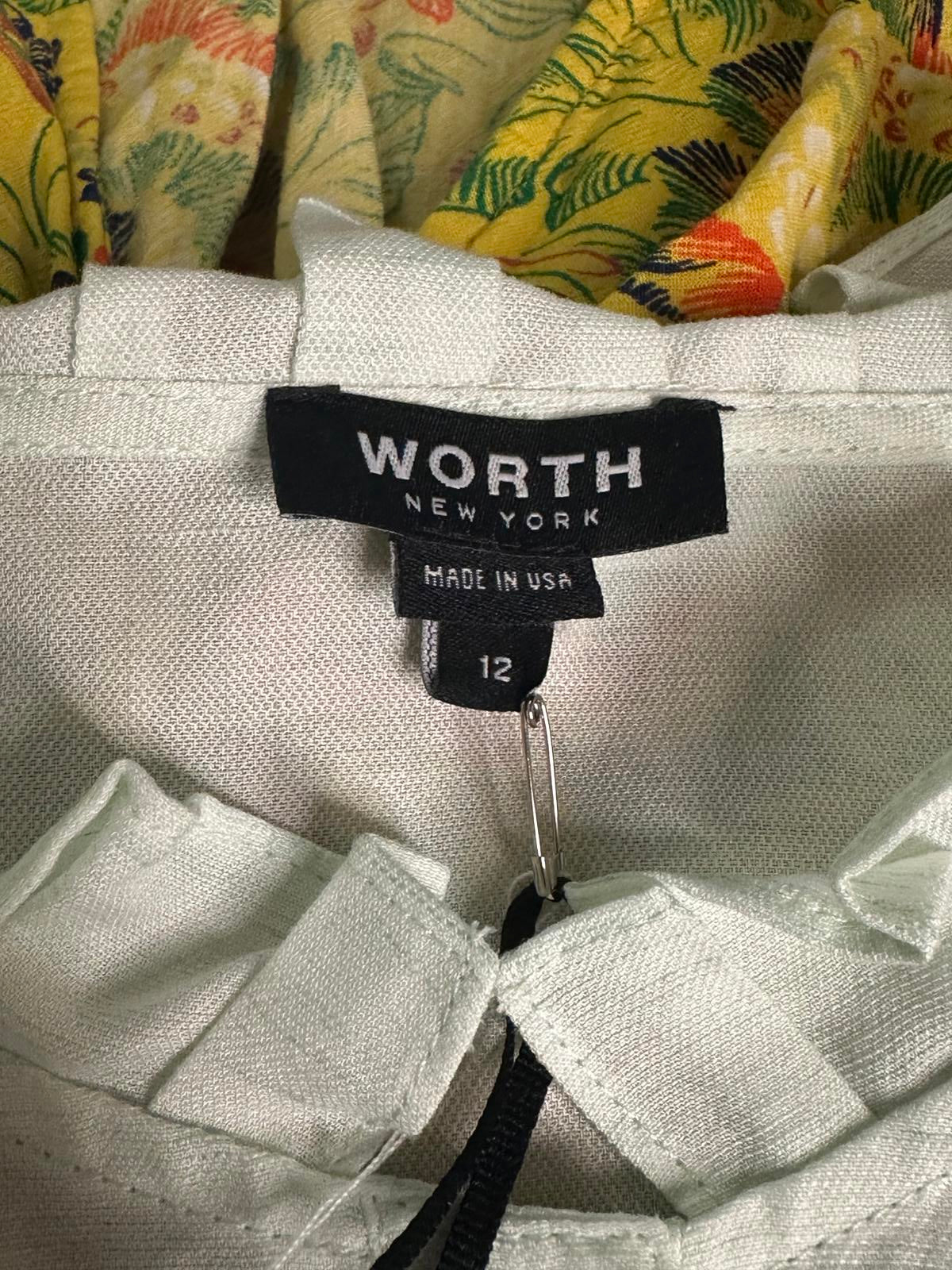 Worth New York pleated collar sleeveless button-up linen-blend shirt Size 12