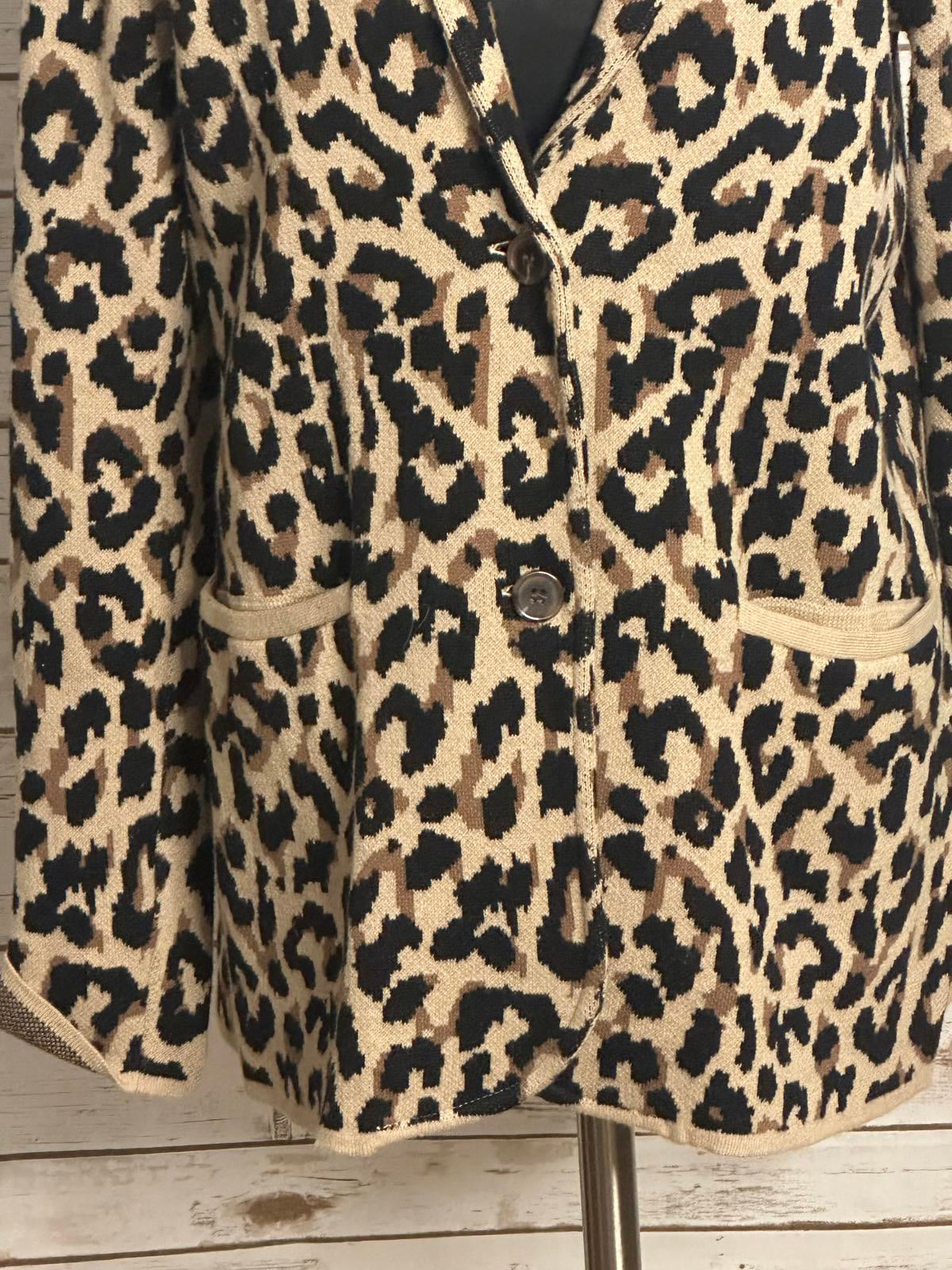 J.Crew mob wife business casual cotton leopard sweater blazer Size Small