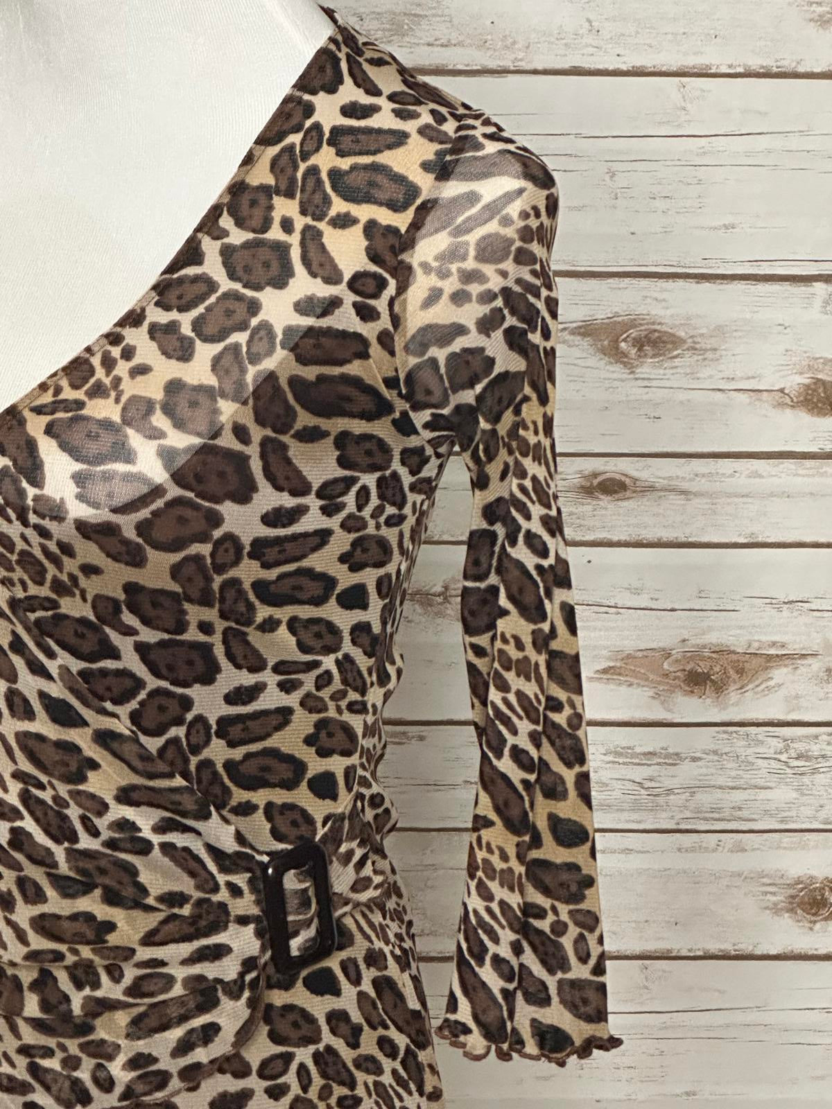 BCBG MaxAzria Y2K mob wife Michael animal-print mesh wrap dress Size XS