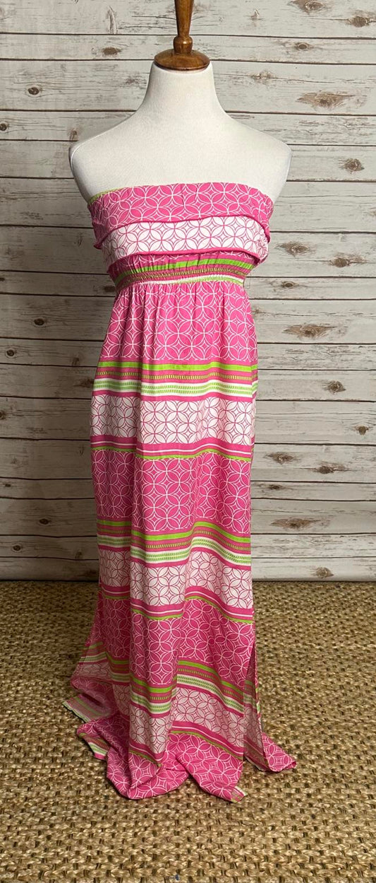 escapada tropical pink/multicolored strapless ruffled maxi dress Size Small