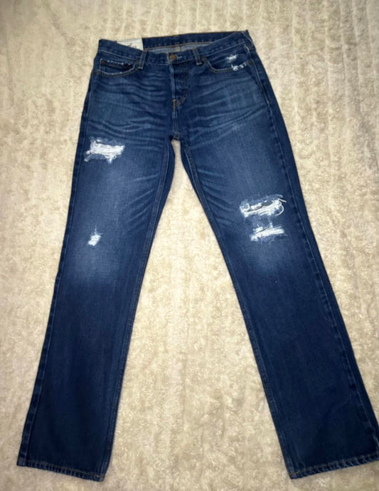 Hollister Classic Straight medium wash distressed button-fly jeans Size 32x32