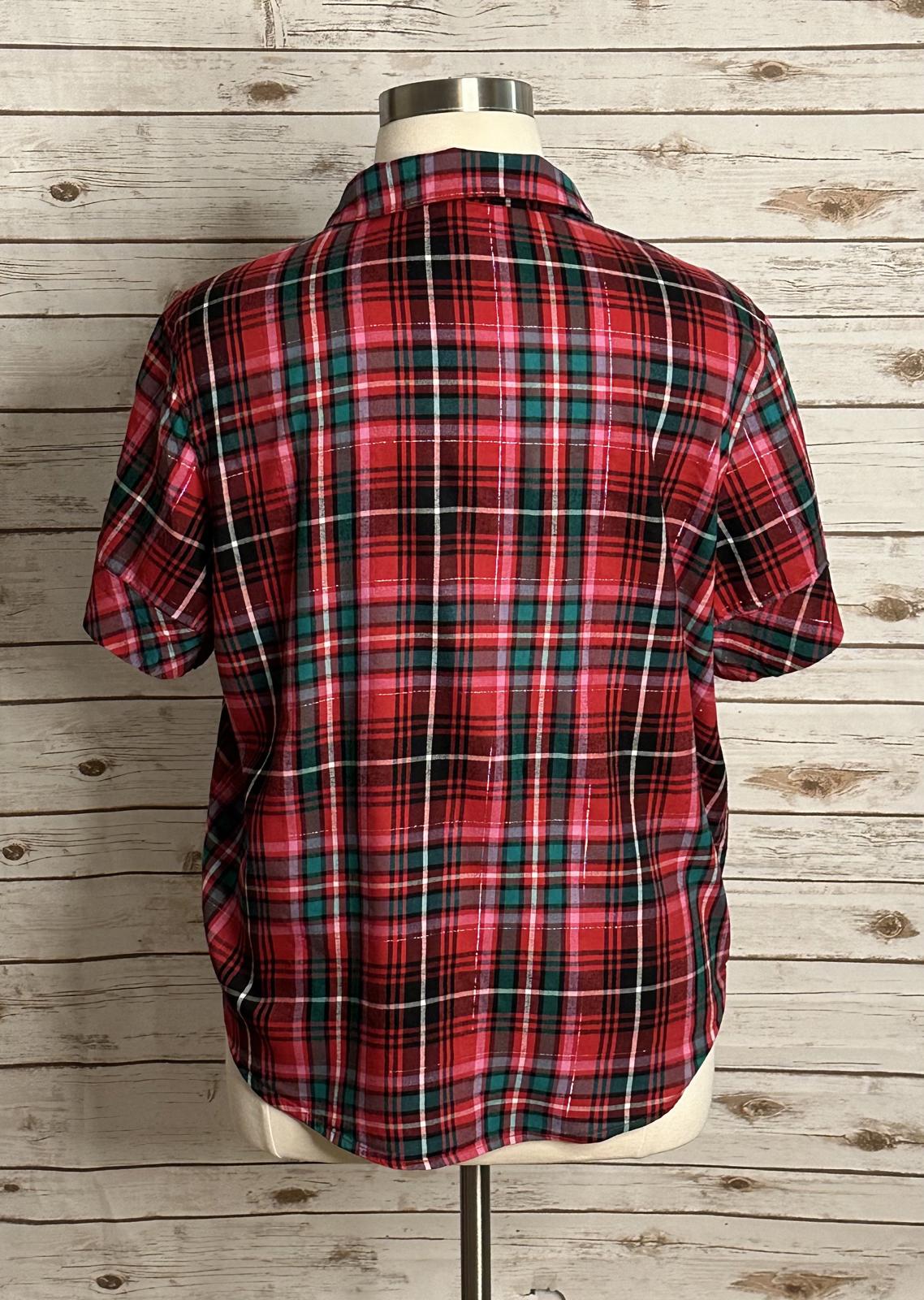 Victoria's Secret VS flannel short sleeve button-up pajama/sleep top Size XL
